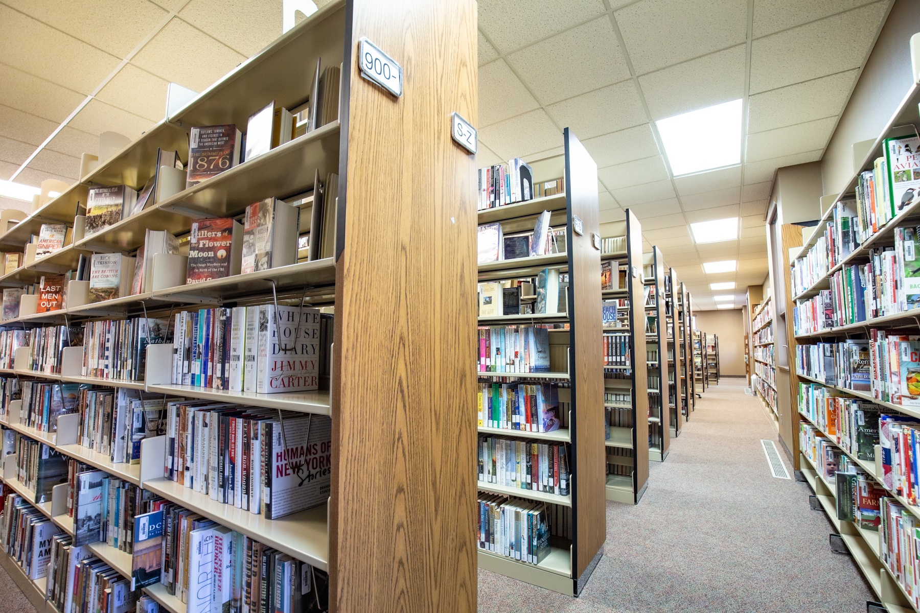 interior image of the Sibley Public Library bookshelves