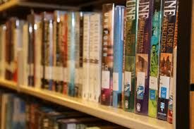 Shelf of books at the Sibley Public Library